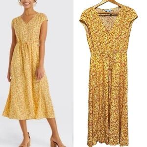 Draper James Yellow Floral Button Front Midi Dress Size Small Cottagecore